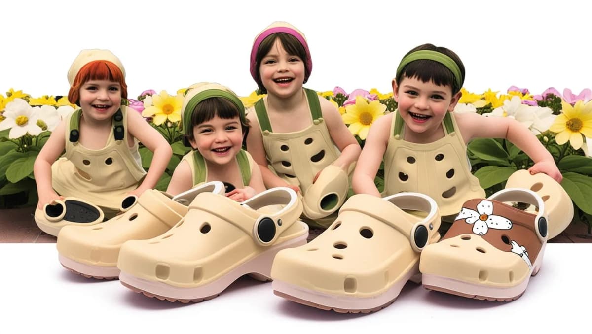 Kids wearing colorful clogs outdoors 4